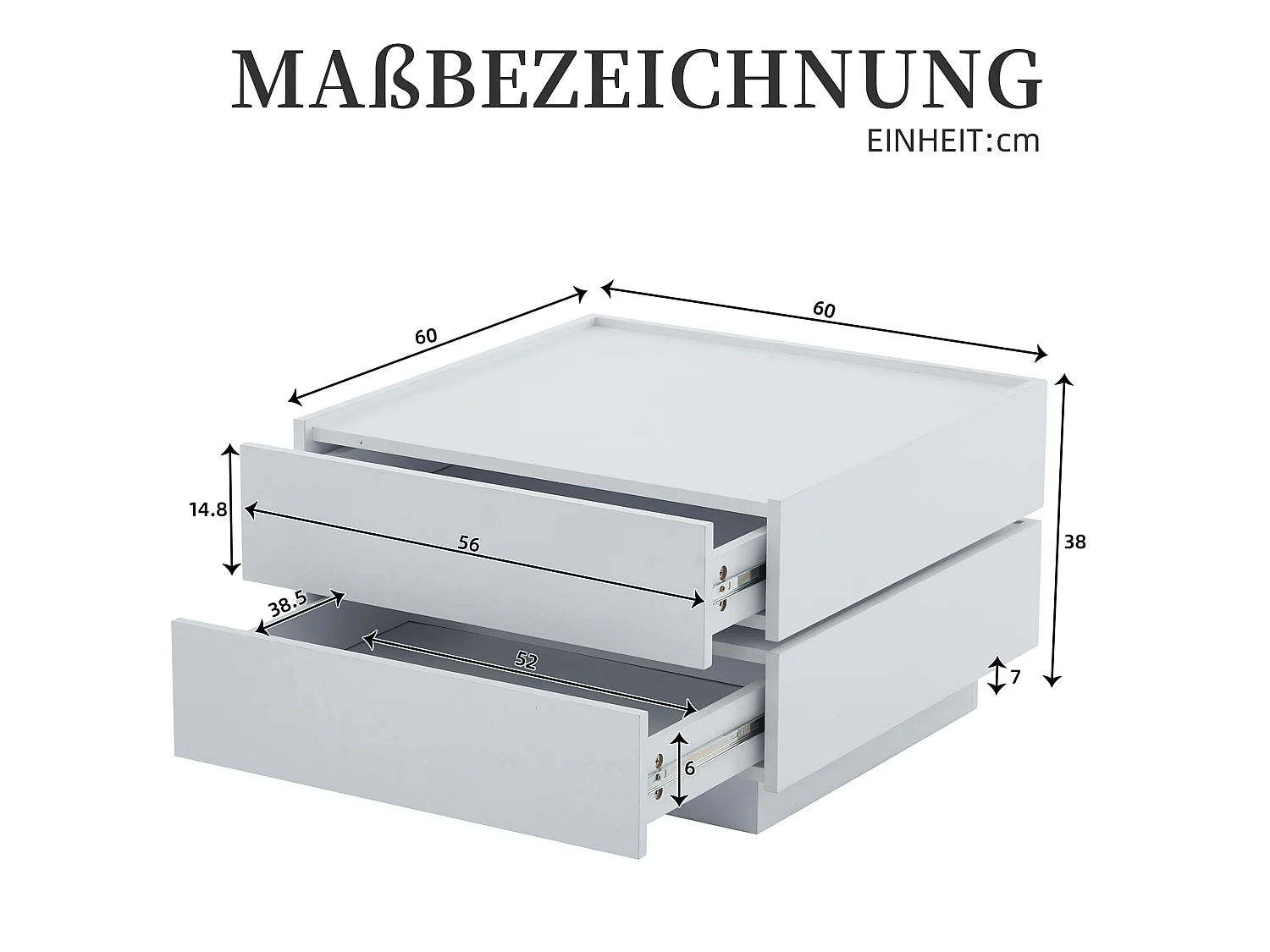 Drehbarer Couchtisch mit 360° Funktion und zwei Schubladen