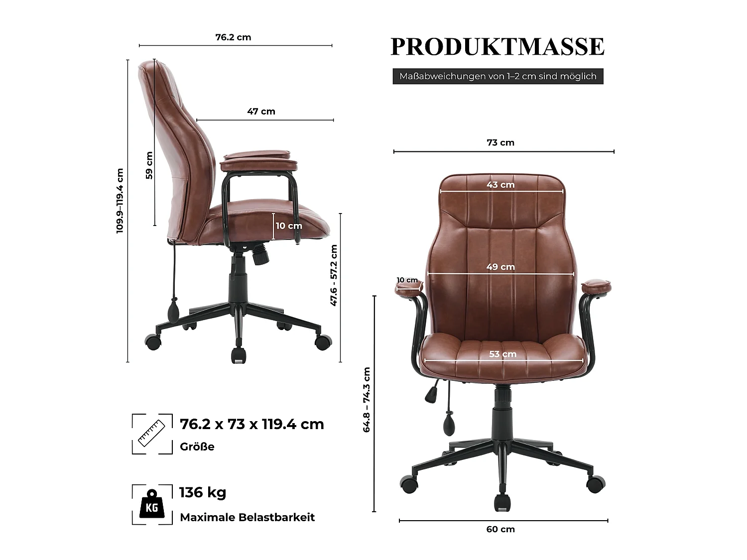 Chaise de bureau avec soutien lombaire gonflable bascule et hauteur réglable