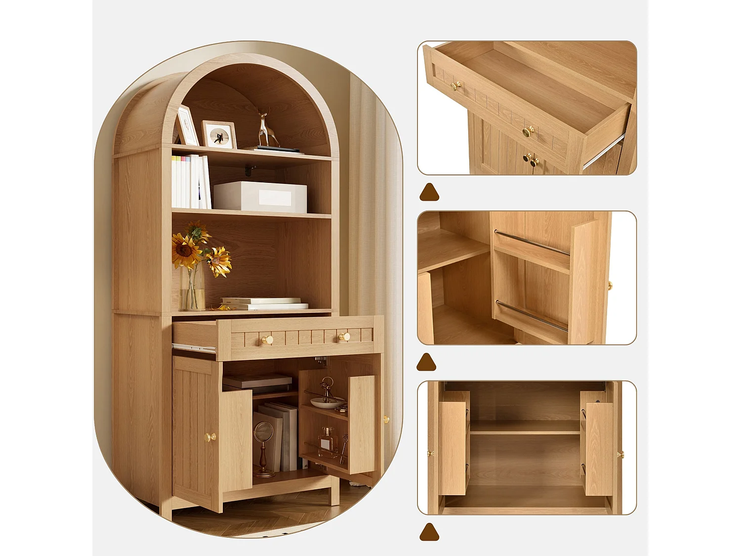Buffet 180 cm avec rangements de porte, 3 niches ouvertes et tiroir avec kit anti basculement