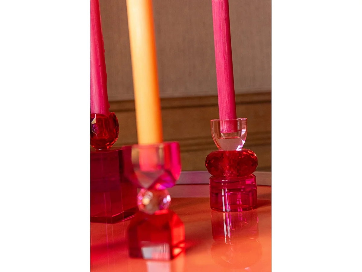 Chandelier Design en Verre "Taillé" 11cm Rouge & Fuchsia