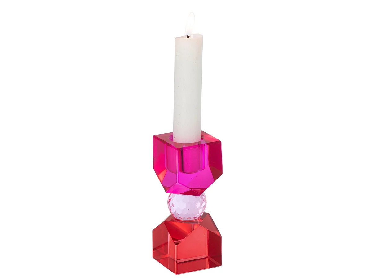 Chandelier Sablier en Verre "Taillé" 10cm Rouge & Fuchsia