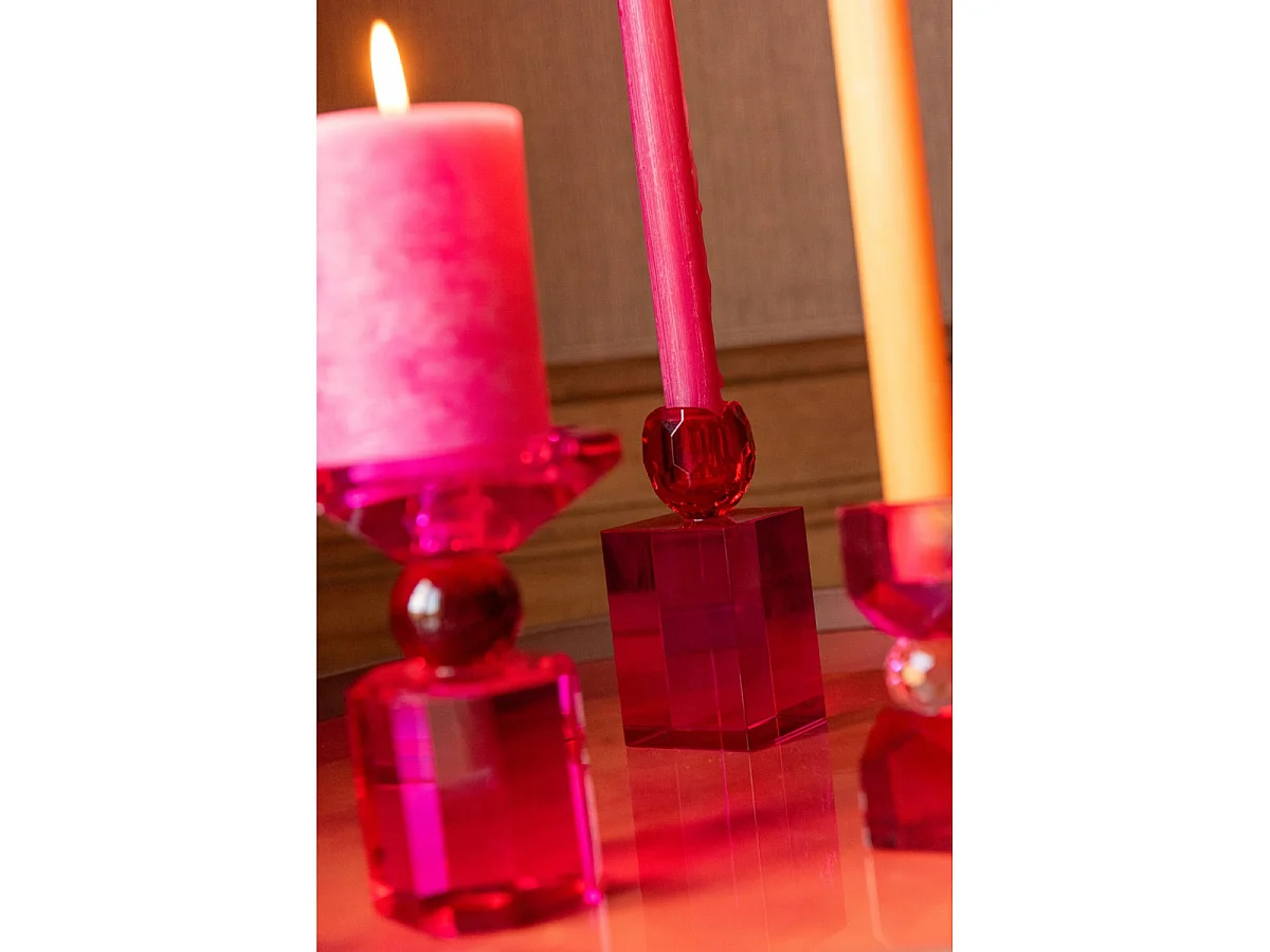 Chandelier Design en Verre "Taillé" 13cm Rouge & Fuchsia