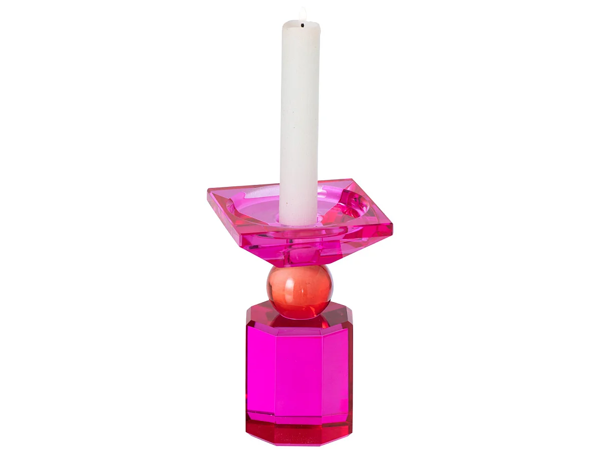 Bougeoir Design en Verre "Taillé" 13cm Rouge & Fuchsia