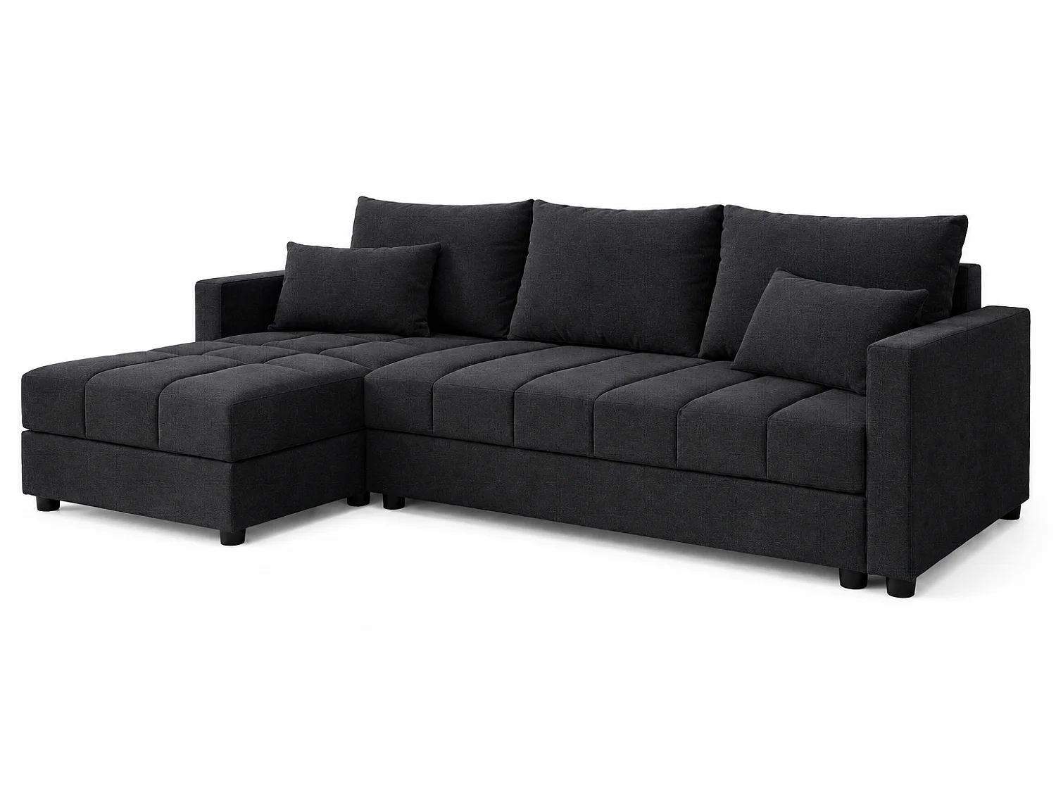 ECKSOFA AURELIA– in L-Form mit Schlaffunktion Bettkasten & Kissen Stoff KRONOS 226 cm Anthrazit