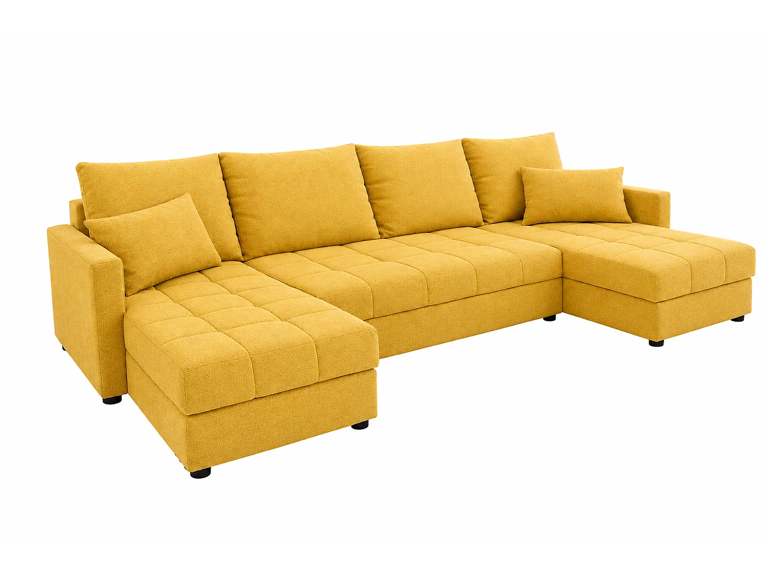 Wohnlandschaft AURELIA – Ecksofa in U-Form mit Schlaffunktion, Bettkasten & Kissen Stoff KRONOS 287 cm Gelb