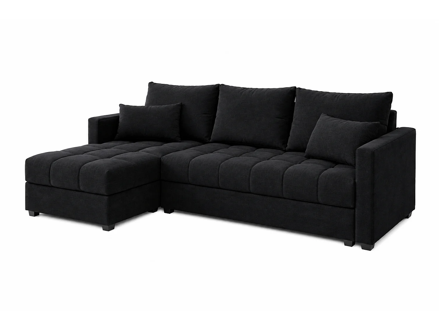 ECKSOFA AURELIA– in L-Form mit Schlaffunktion Bettkasten & Kissen Stoff KRONOS 226 cm Schwarz