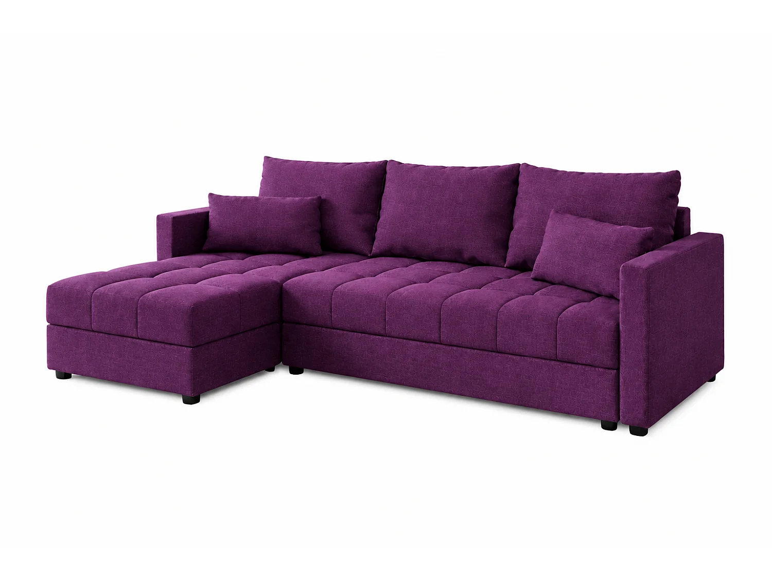ECKSOFA AURELIA– in L-Form mit Schlaffunktion Bettkasten & Kissen Stoff KRONOS 226 cm Violett