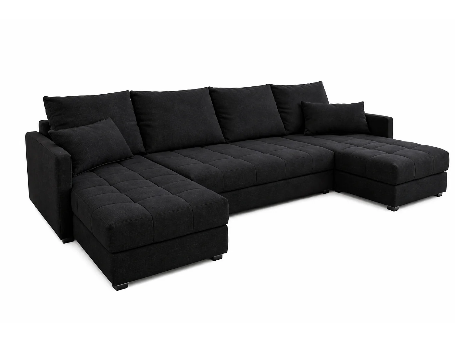 Wohnlandschaft AURELIA – Ecksofa in U-Form mit Schlaffunktion, Bettkasten & Kissen Stoff KRONOS 287 cm Schwarz