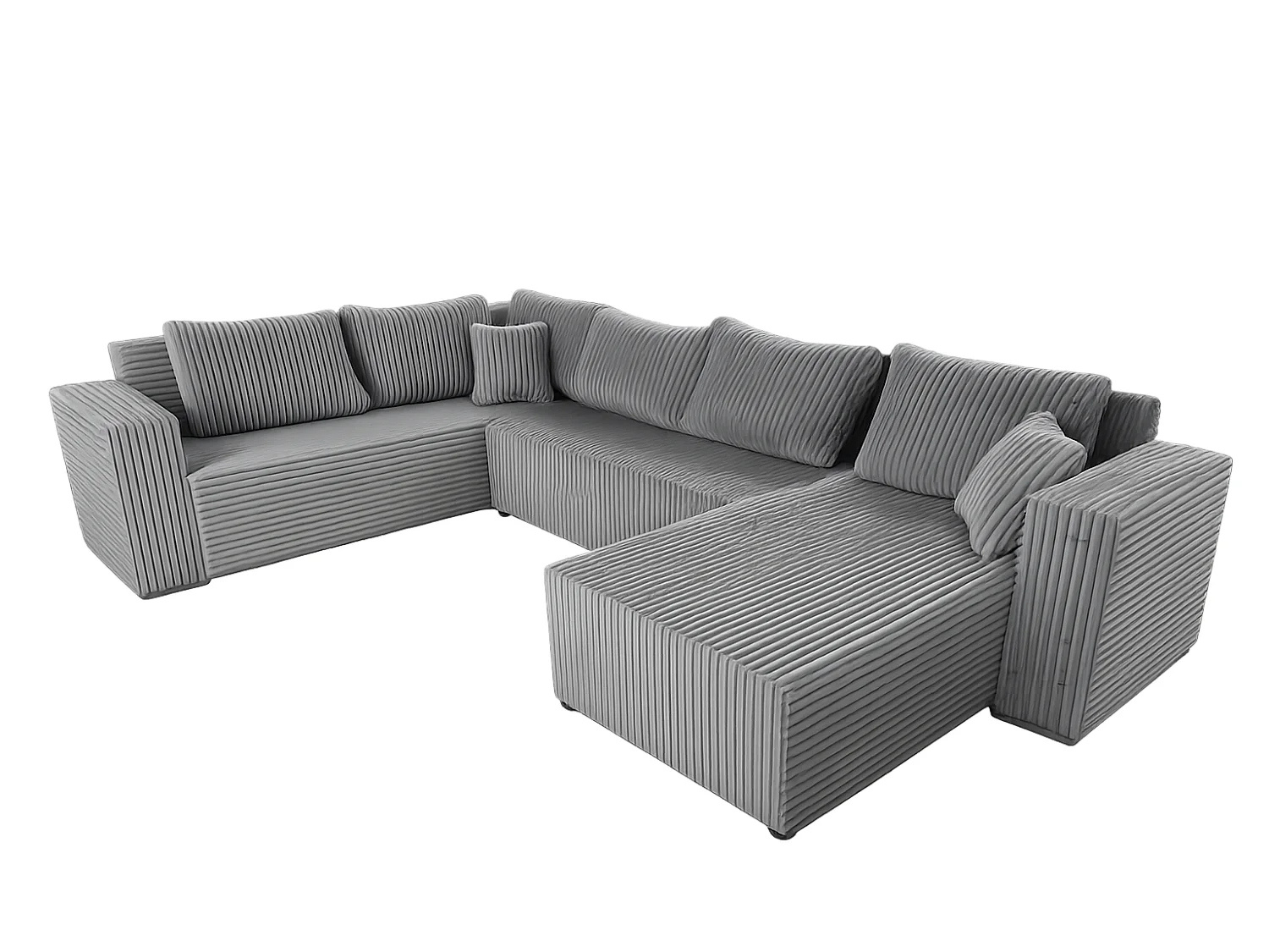 Wohnlandschaft Stylo U-Form mit Schlaffunktion & Bettkasten – Ecksofa in Cord Tilia – Breite 315 cm Grau