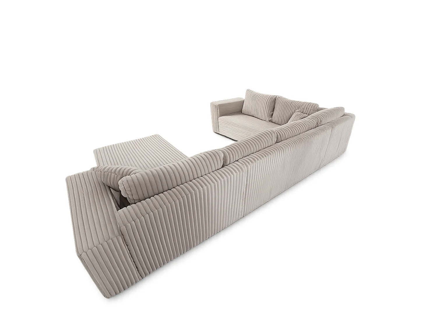 Wohnlandschaft Stylo U-Form mit Schlaffunktion & Bettkasten – Ecksofa in Cord Tilia – Breite 315 cm Grau