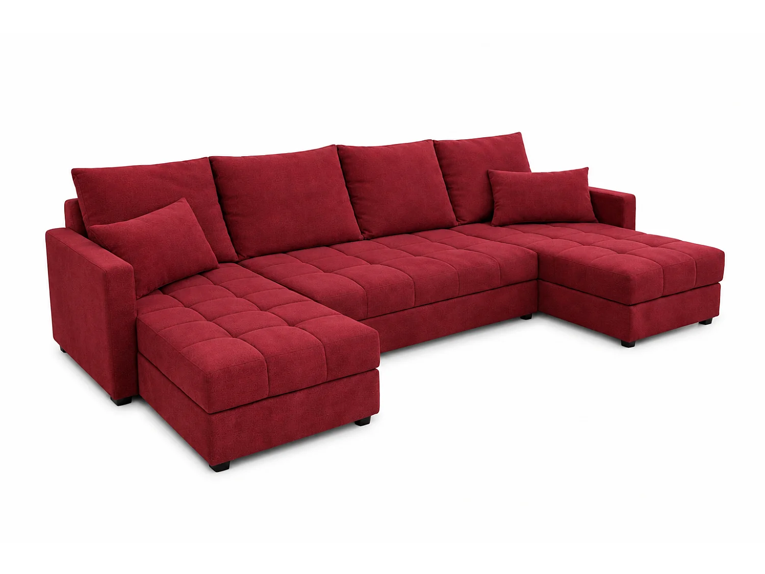 Wohnlandschaft AURELIA – Ecksofa in U-Form mit Schlaffunktion, Bettkasten & Kissen Stoff KRONOS 287 cm Rot