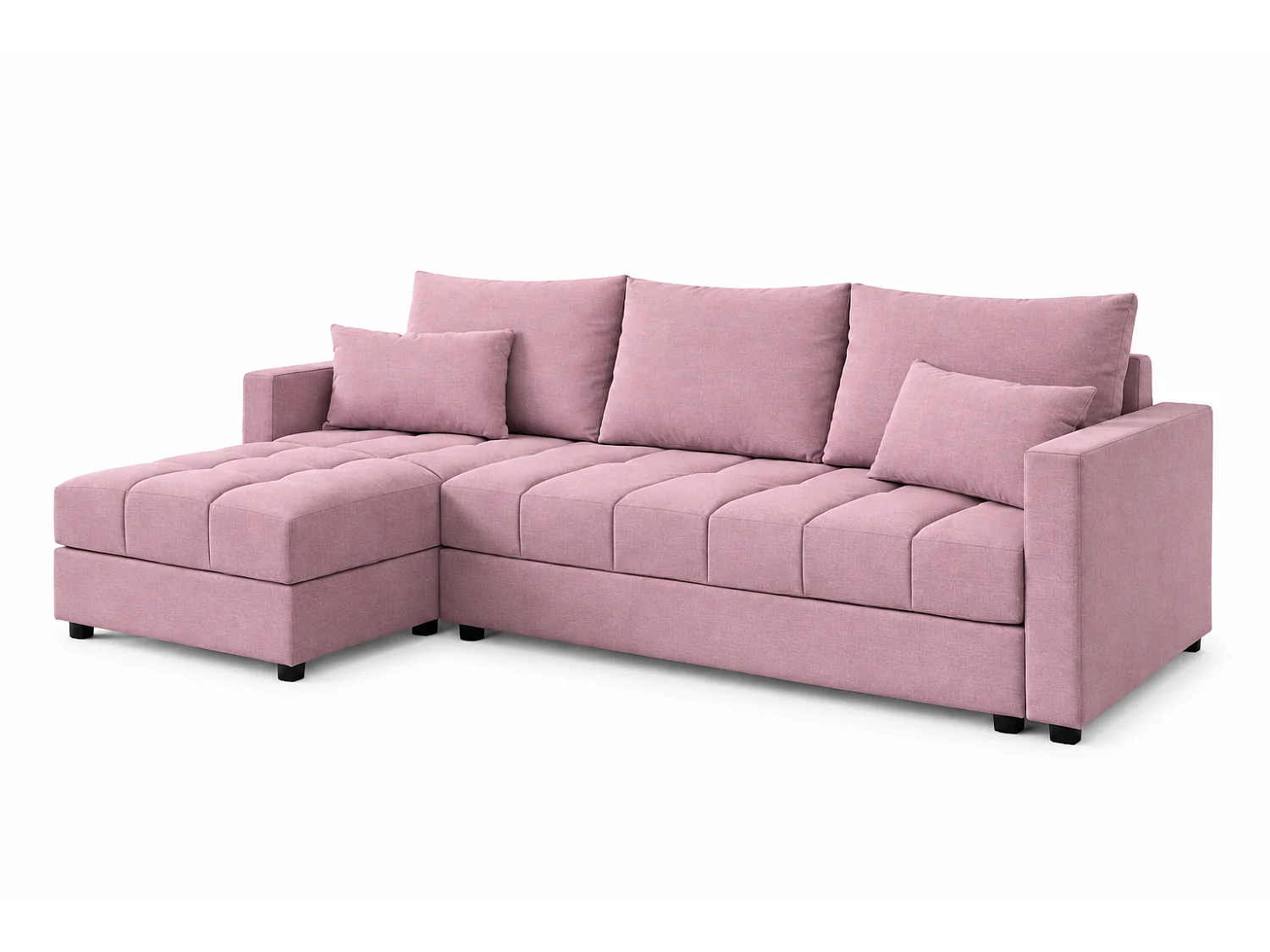 ECKSOFA AURELIA– in L-Form mit Schlaffunktion Bettkasten & Kissen Stoff KRONOS 226 cm Rosa