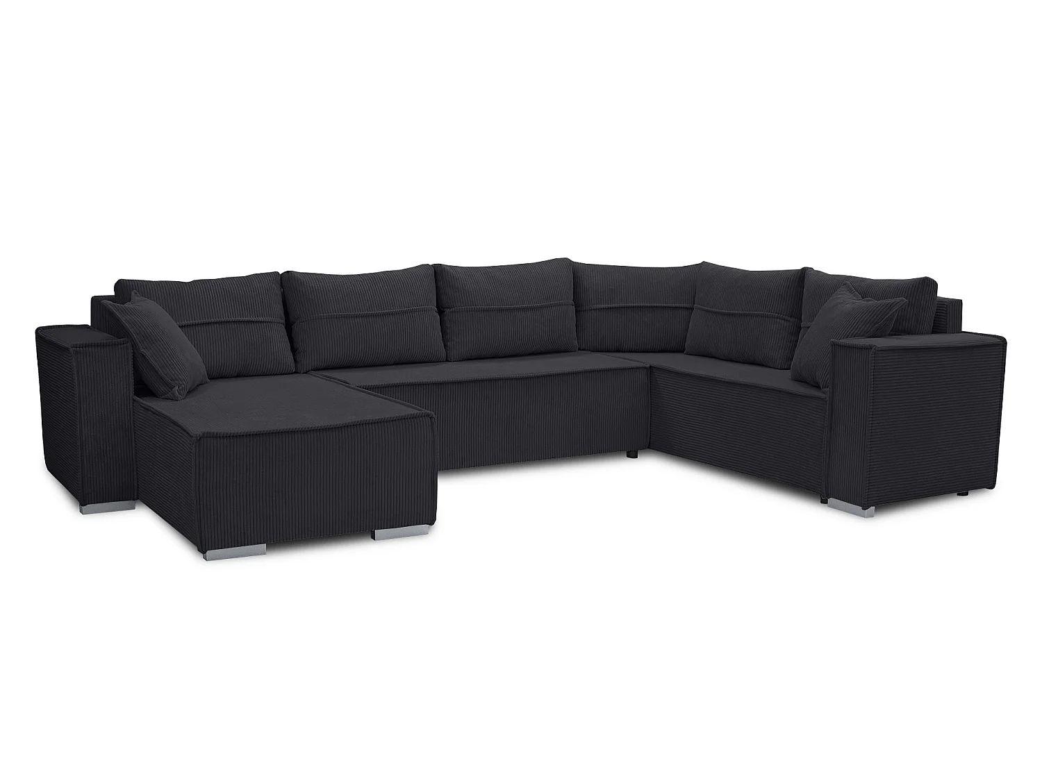 WOHNLANDSCHAFT STYLO U-Form mit Schlaffunktion Bettkasten Cordstoff Poso Schwarz