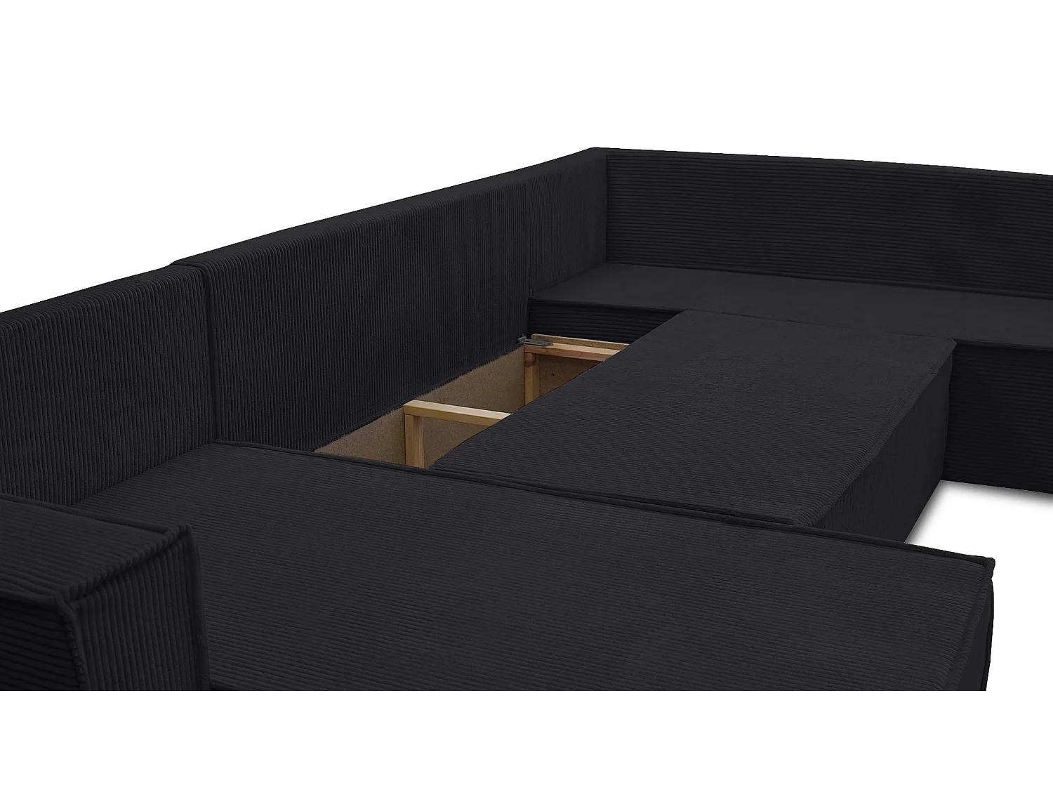 WOHNLANDSCHAFT STYLO U-Form mit Schlaffunktion Bettkasten Cordstoff Poso Schwarz