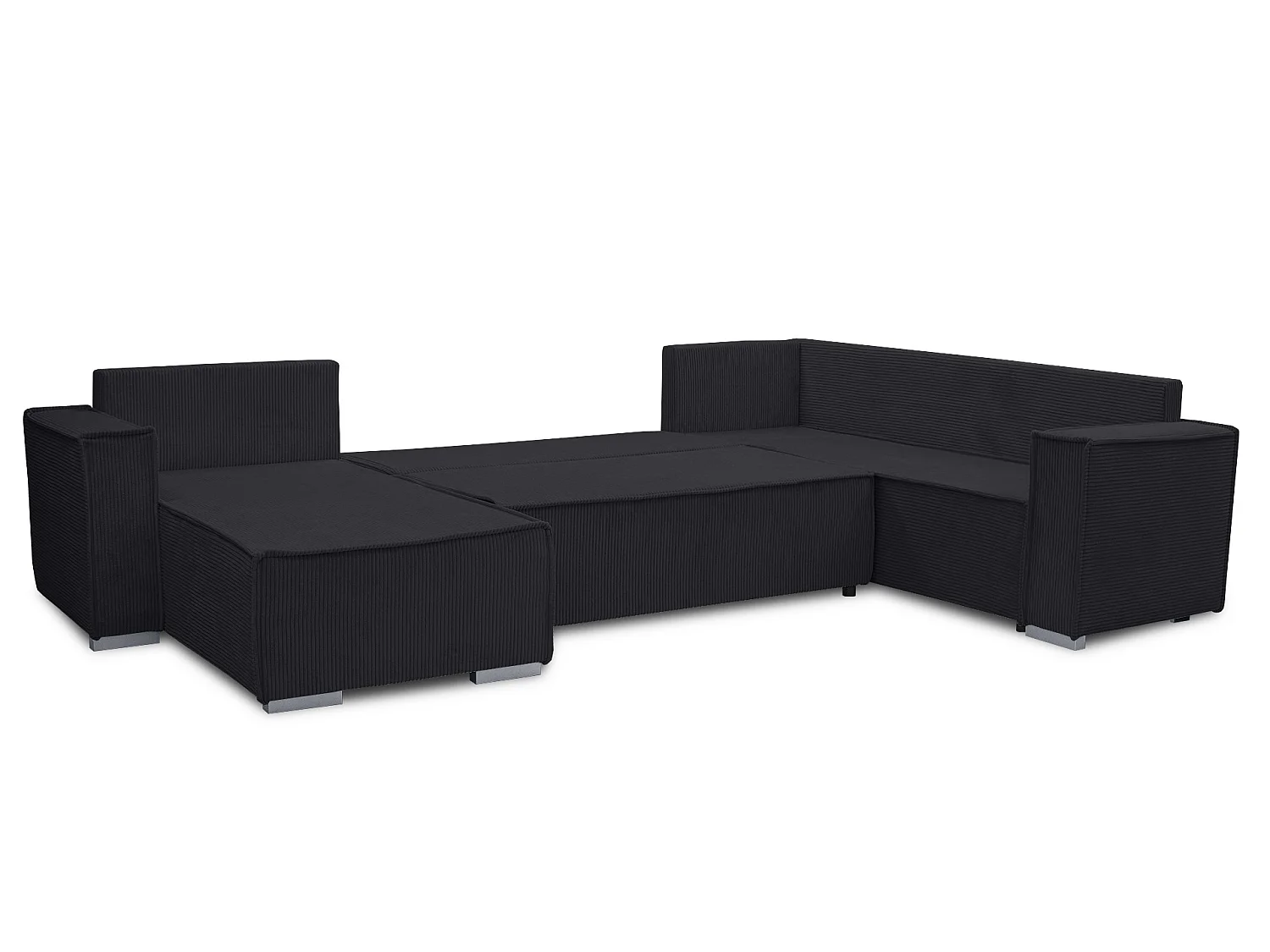 WOHNLANDSCHAFT STYLO U-Form mit Schlaffunktion Bettkasten Cordstoff Poso Schwarz