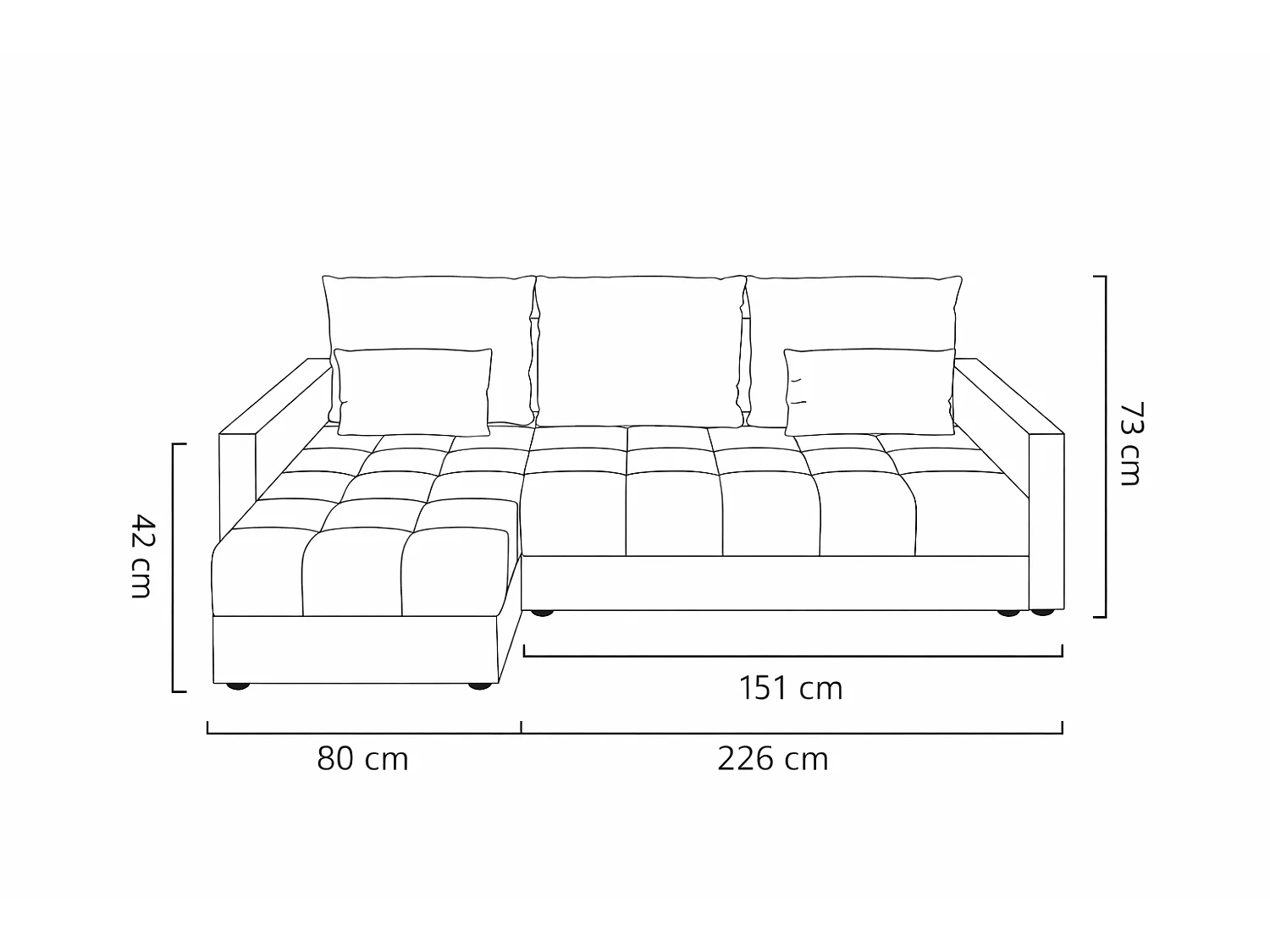 ECKSOFA AURELIA– in L-Form mit Schlaffunktion Bettkasten & Kissen Stoff KRONOS 226 cm Blau