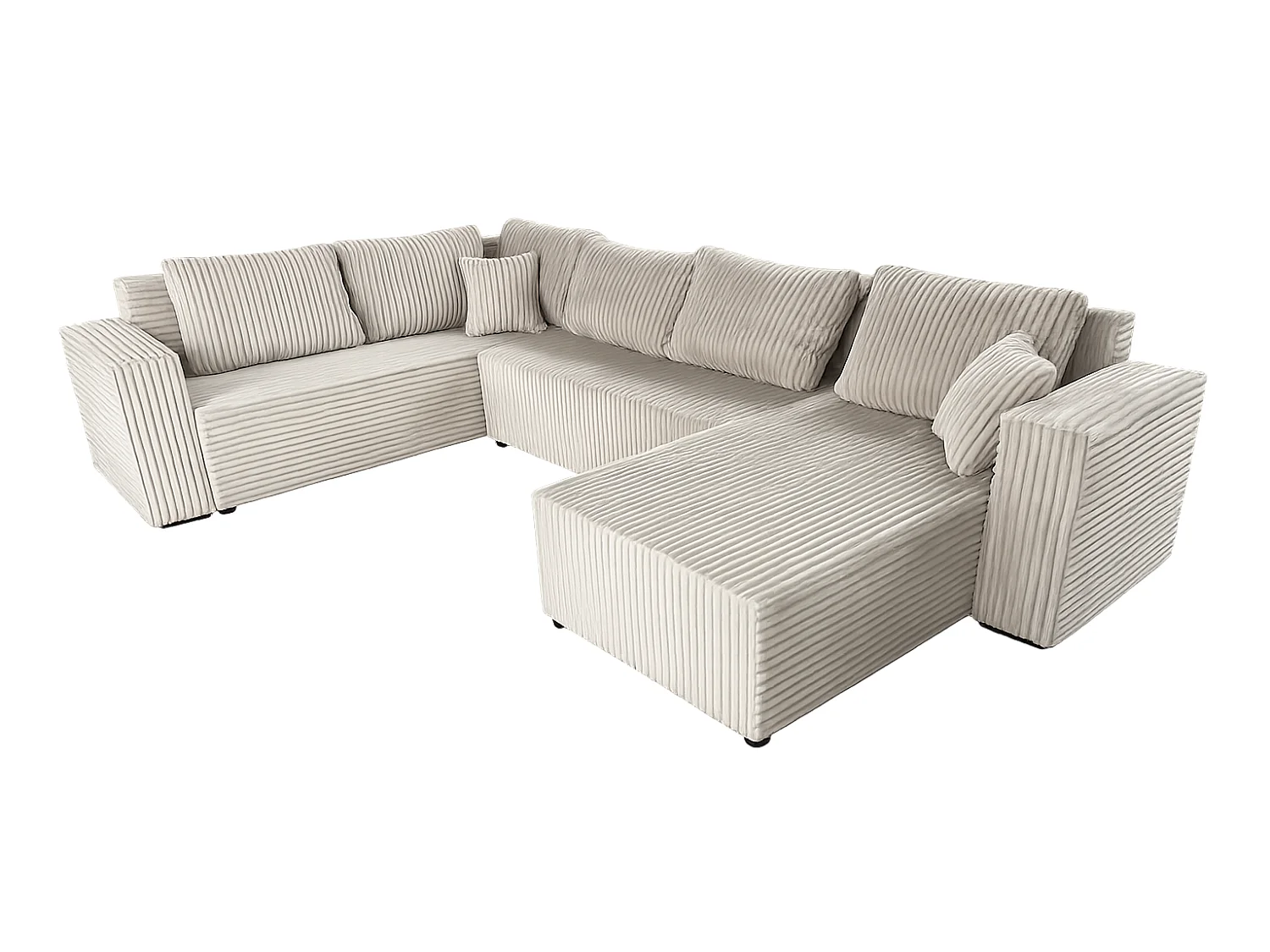 Wohnlandschaft Stylo U-Form mit Schlaffunktion & Bettkasten – Ecksofa in Cord Tilia – Breite 315 cm Beige