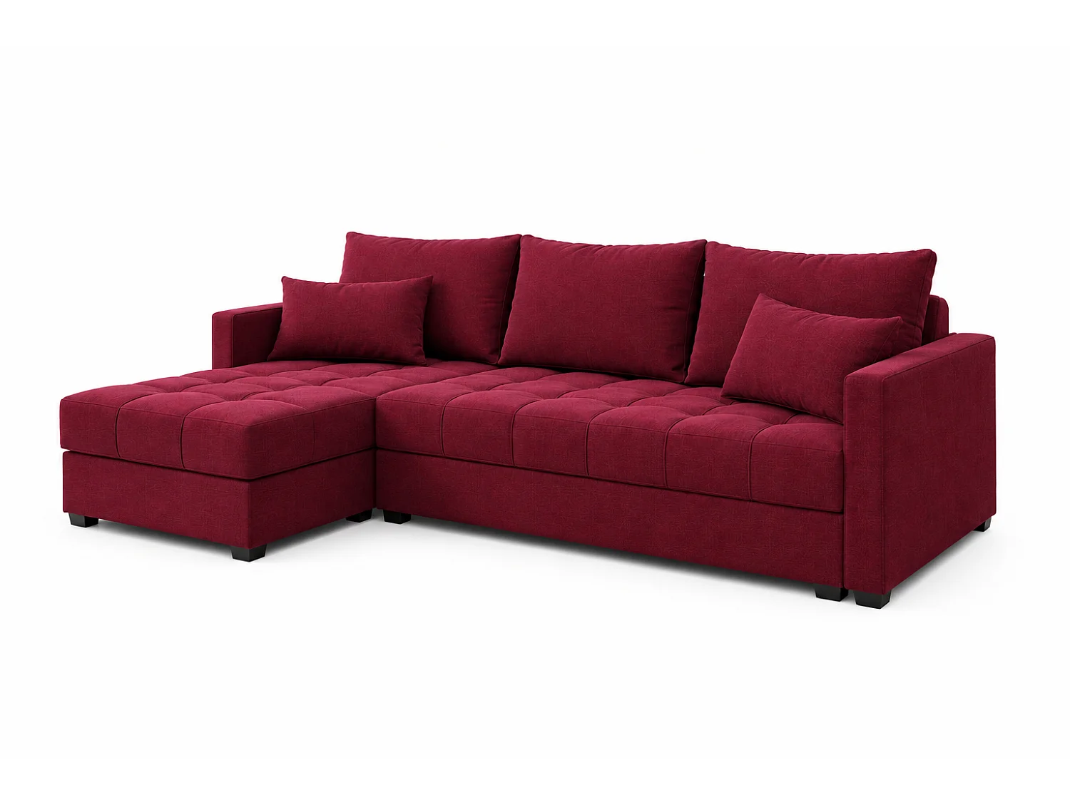 ECKSOFA AURELIA– in L-Form mit Schlaffunktion Bettkasten & Kissen Stoff KRONOS 226 cm Rot