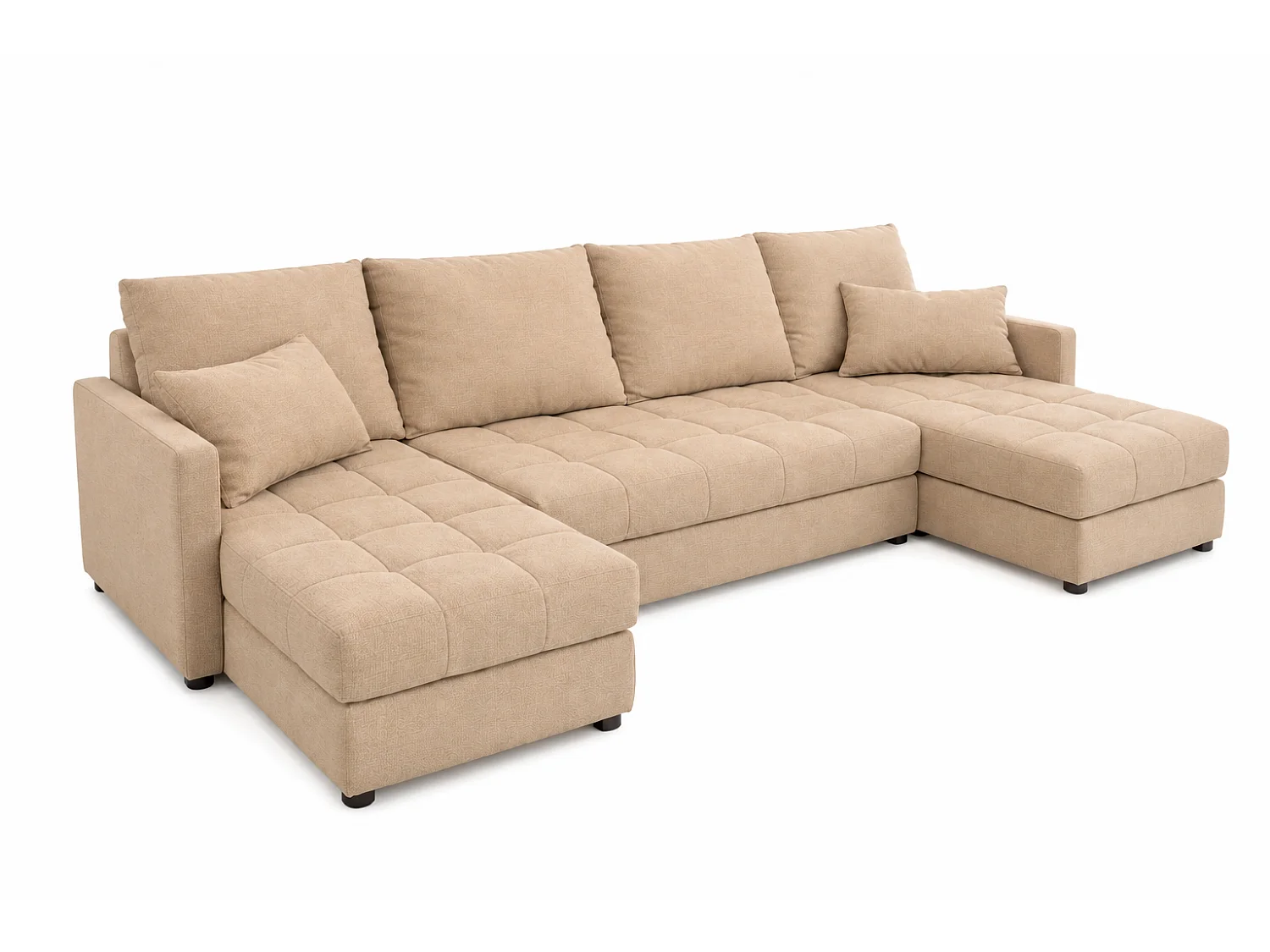 Wohnlandschaft AURELIA – Ecksofa in U-Form mit Schlaffunktion, Bettkasten & Kissen Stoff KRONOS 287 cm Creme