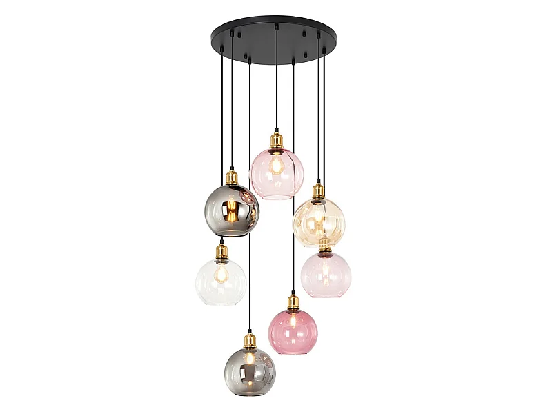 NETTLIFE Pendelleuchte 7 Glaskugeln 190cm höhenverstellbar für Wohnzimmer/Esszimmer/Treppenhaus.
