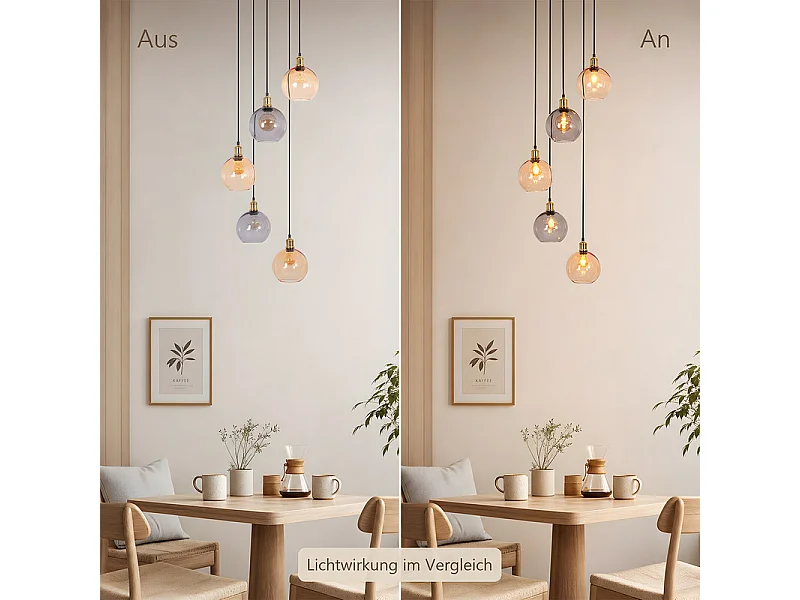 NETTLIFE Pendelleuchte 5 Glaskugeln 160cm Matt Schwarz/Messing höhenverstellbar für Wohnzimmer/Treppenhaus.