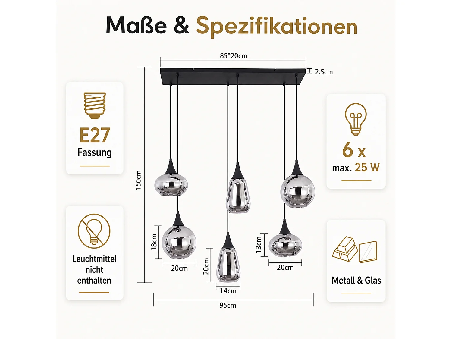 NETTLIFE Hängeleuchte für Esszimmer E27 Vintage 6 Flammen, Leuchte für Küche