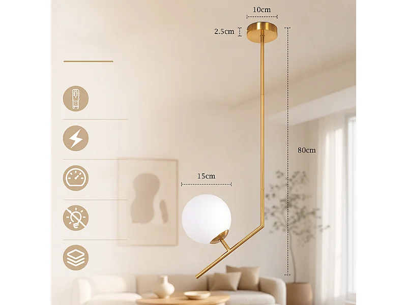 NETTLIFE Suspension or 1 lumiere boule G9 moderne pour salle a manger/cuisine