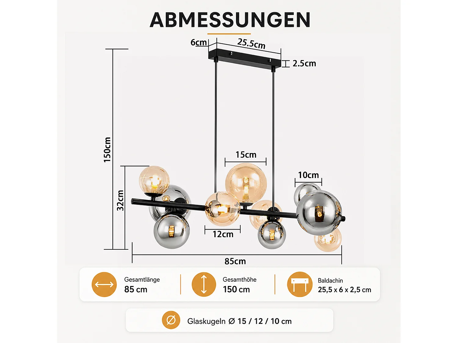 NETTLIFE Glas-Hängeleuchte für Esszimmer 10-flammig, Pendelleuchte für Küche und Wohnzimmer [Energieeffizienzklasse E]