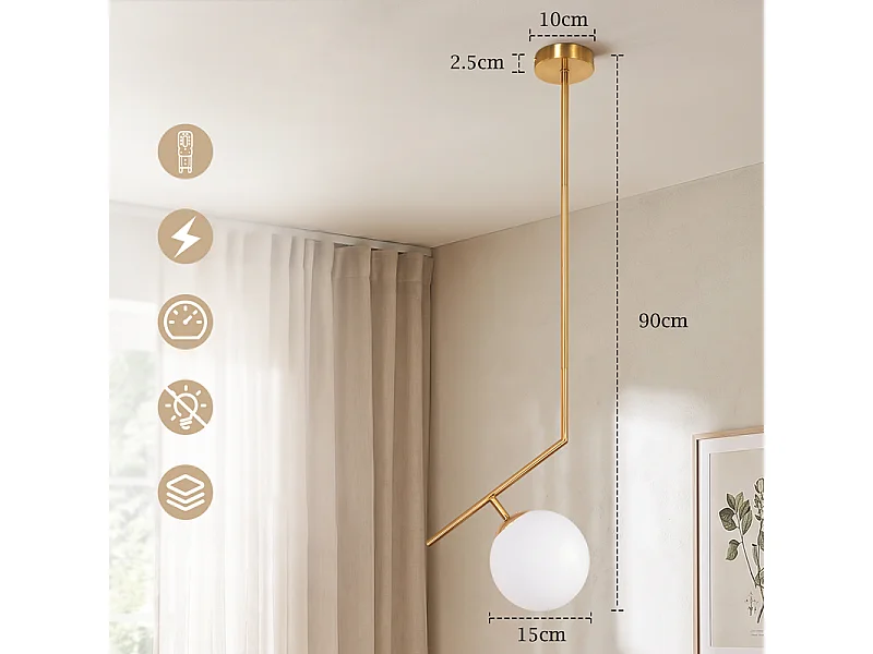 NETTLIFE Suspension or 1 lumiere opal G9 pour salle a manger/cuisine/salon