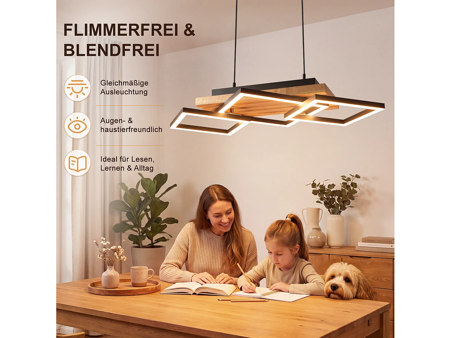 NETTLIFE Drewniana Wisząca Lampa do Jadalni, Nowoczesna z Możliwością Ściemniania E27, Oprawa Wisząca do Kuchni