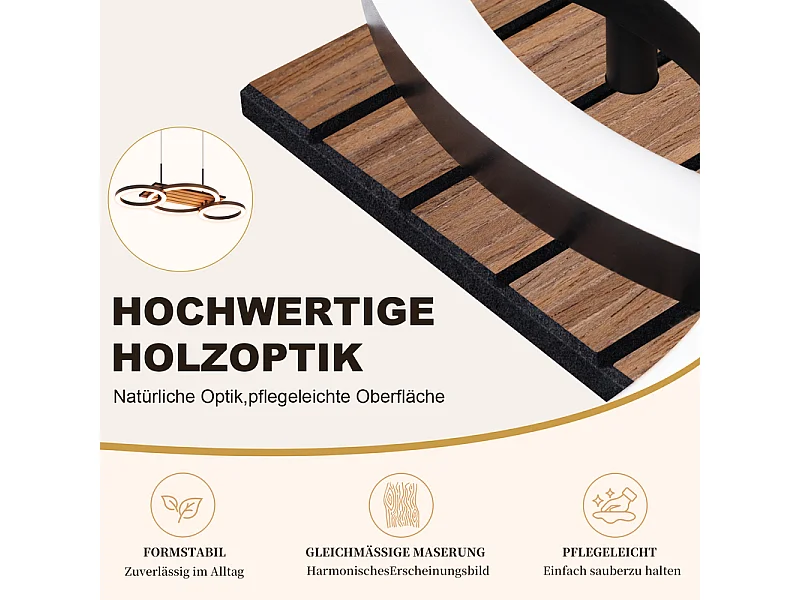 NETTLIFE Lampa wisząca LED do stołu jadalnego, design z 3 pierścieniami, wygląd drewna, 58 cm