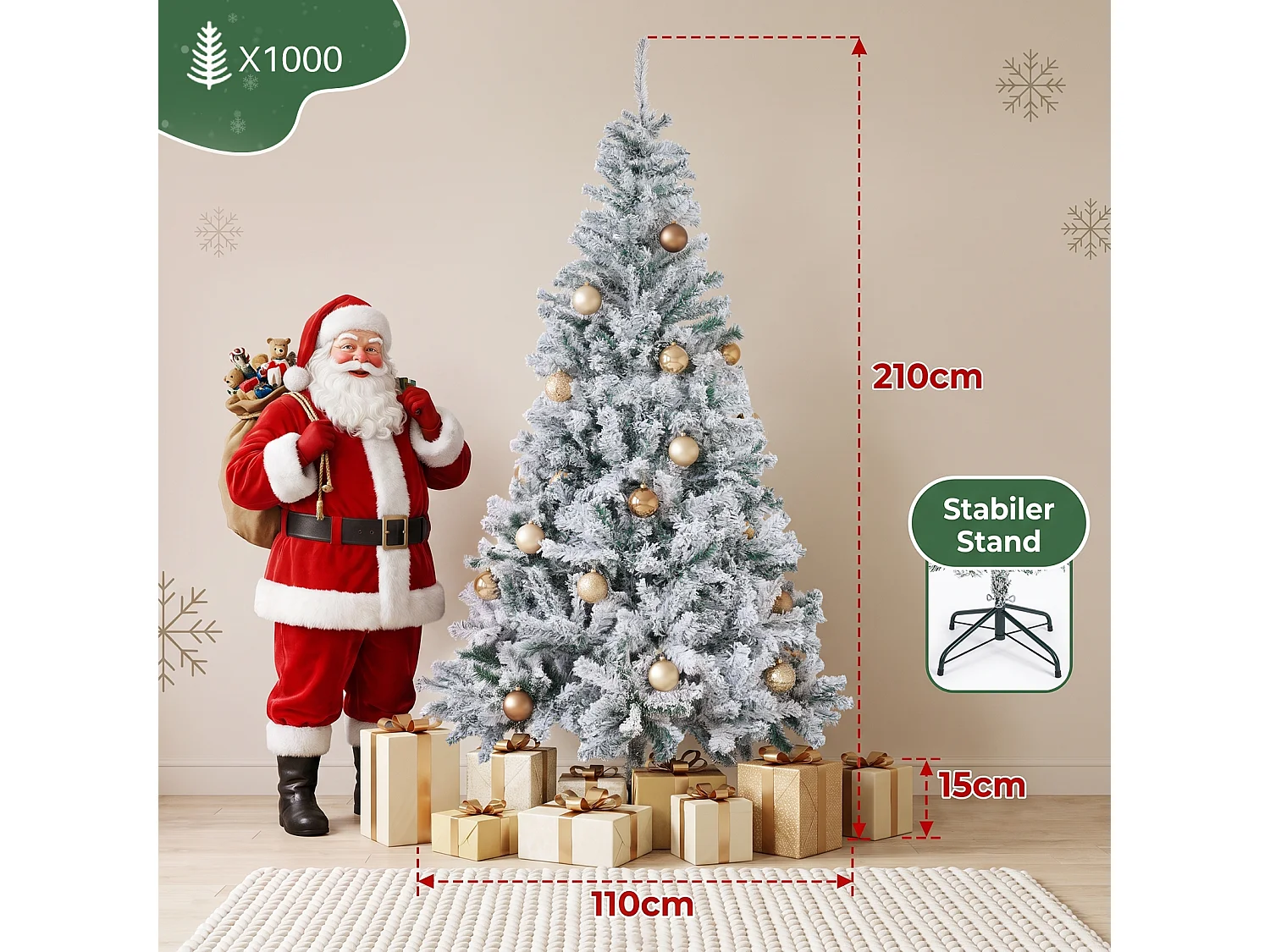 NETTLIFE Albero di Natale artificiale 210 cm, abete artificiale in PVC Christmas Tree