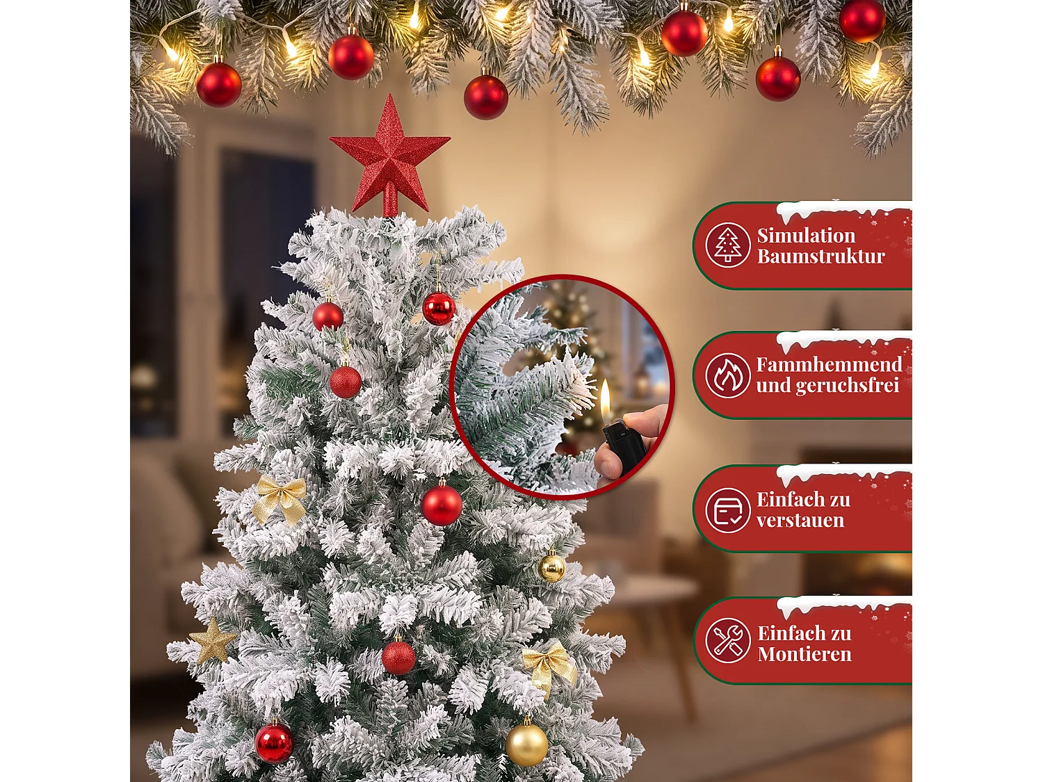 NETTLIFE Albero di Natale artificiale 210 cm, abete artificiale in PVC Christmas Tree