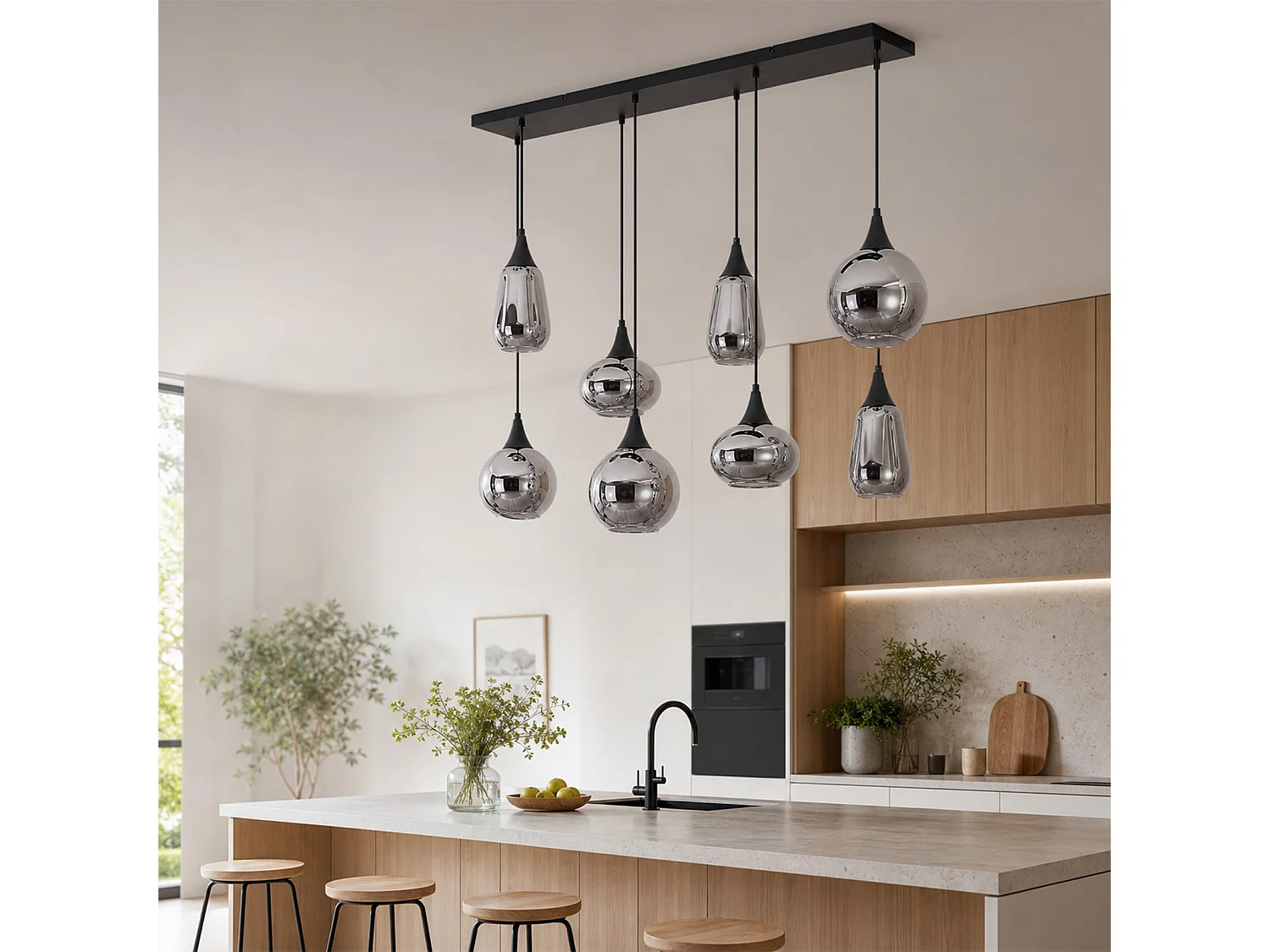NETTLIFE Glas-Hängeleuchte 8-flammig E27, Pendelleuchte für Wohnzimmer und Küche [Energieeffizienzklasse E]