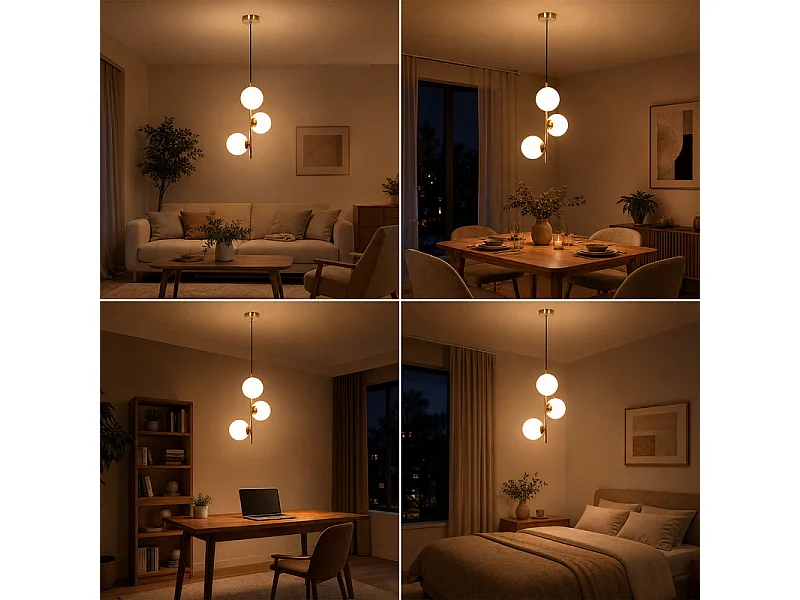 NETTLIFE Suspension or 3 lumieres opal G9 pour salle a manger/cuisine/salon