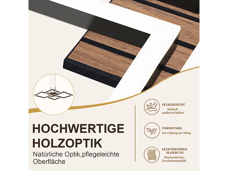 NETTLIFE Nowoczesna kwadratowa lampa wisząca LED 32W, 3000K ciepła biel, regulowana wysokość, wygląd drewna