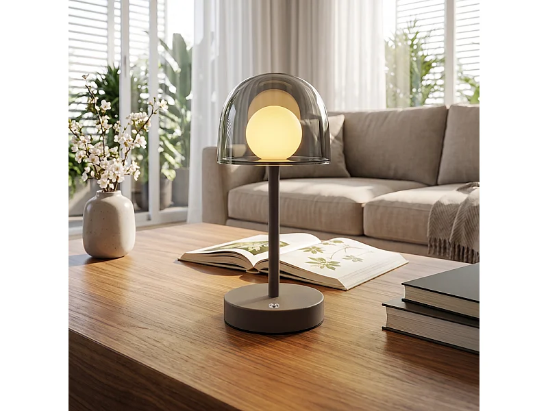NETTLIFE Kabellose LED-Tischleuchte, dimmbar, Touch-Bedienung, mit Akku, Sandgrau