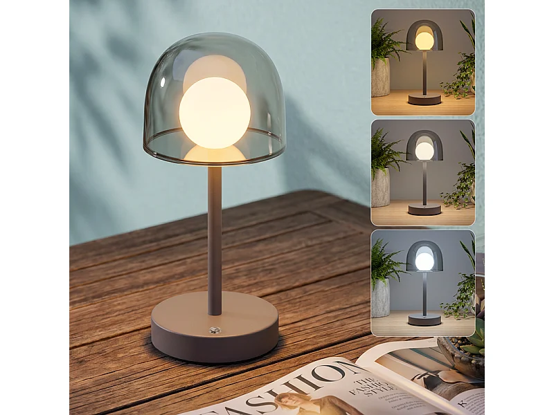 NETTLIFE Kabellose LED-Tischleuchte, dimmbar, Touch-Bedienung, mit Akku, Sandgrau