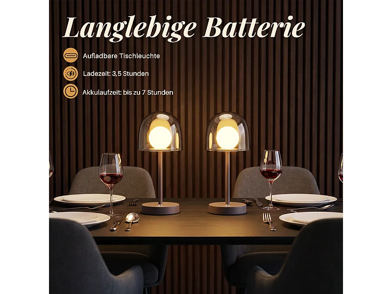 NETTLIFE Kabellose LED-Tischleuchte, dimmbar, Touch-Bedienung, mit Akku, Sandgrau