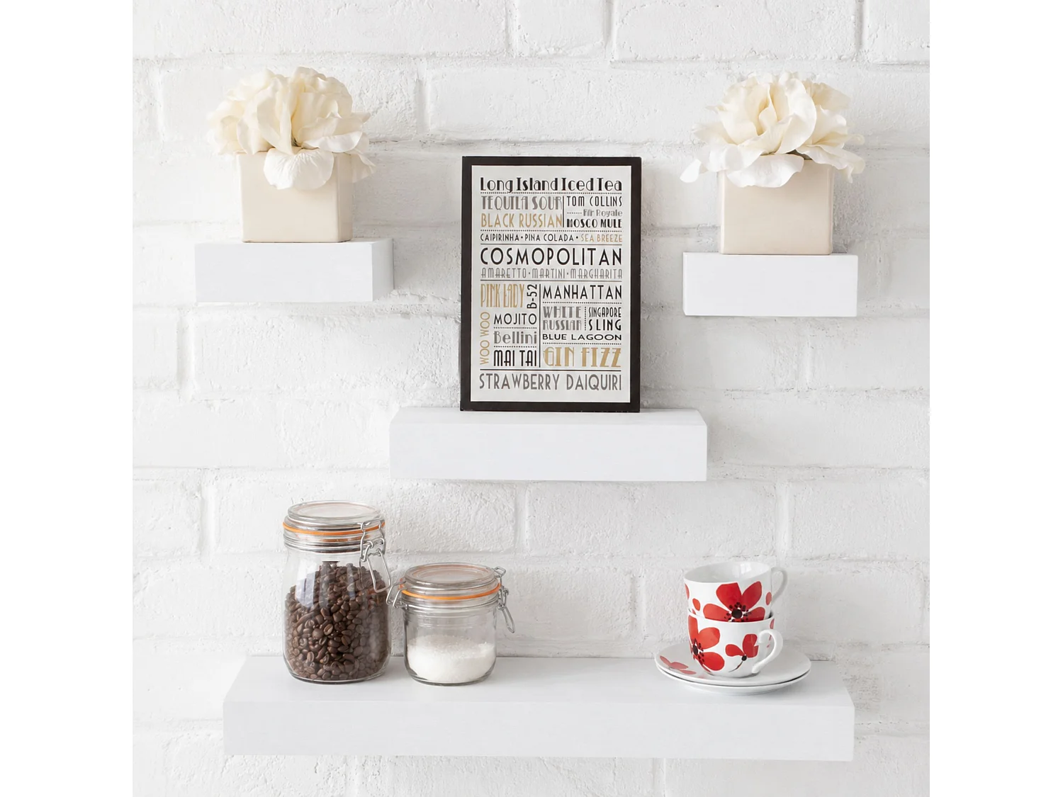 Hudson 4-Piece Floating Wall Shelf Set, Rectangular Shelves