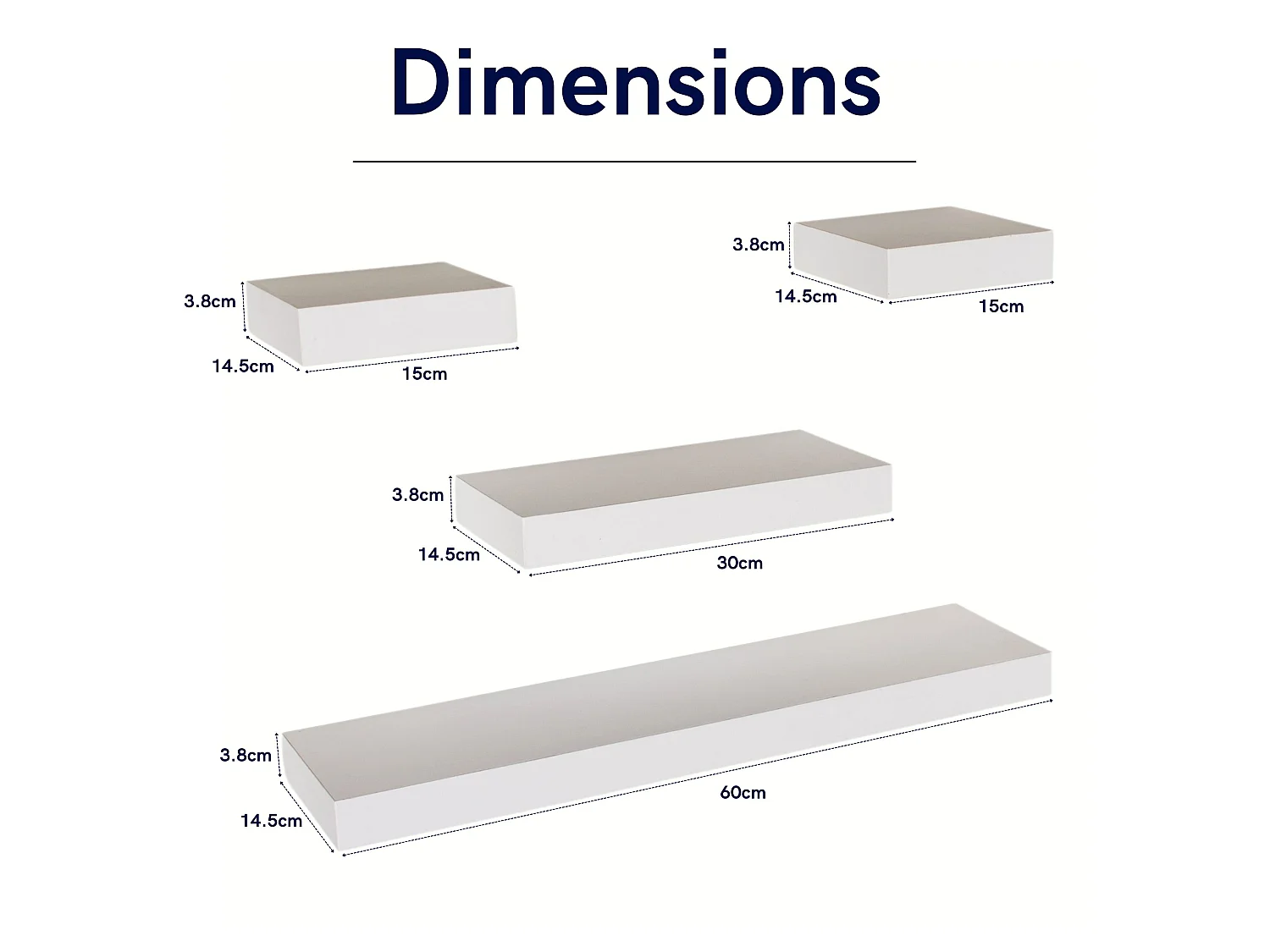 Hudson 4-Piece Floating Wall Shelf Set, Rectangular Shelves