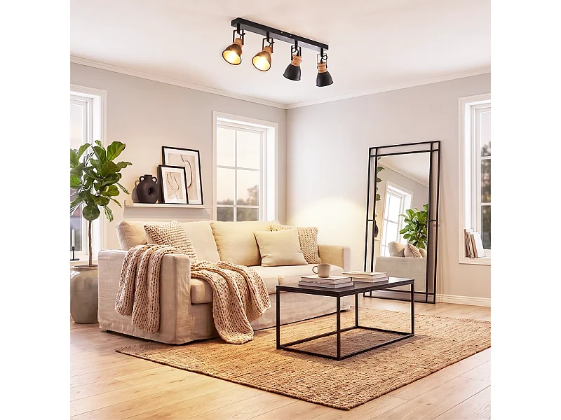 NETTLIFE Spot de plafond 4 lumieres, lampe noire vintage pour salon