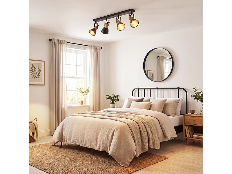 NETTLIFE Spot de plafond 4 lumieres, lampe noire vintage pour salon