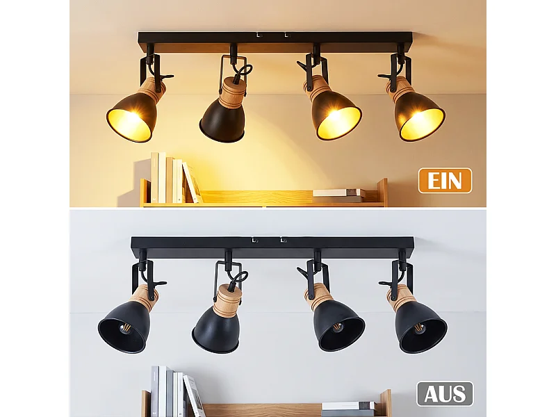 NETTLIFE Spot de plafond 4 lumieres, lampe noire vintage pour salon