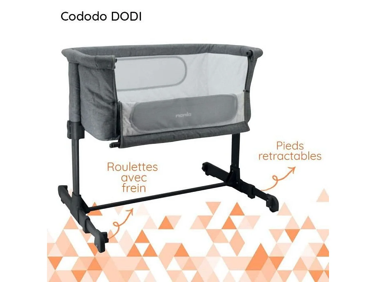 Nania DODI Lit cododo / Lit d'appoint pour bébé 0-6 mois, matelas 4 cm, 5 hauteurs réglables