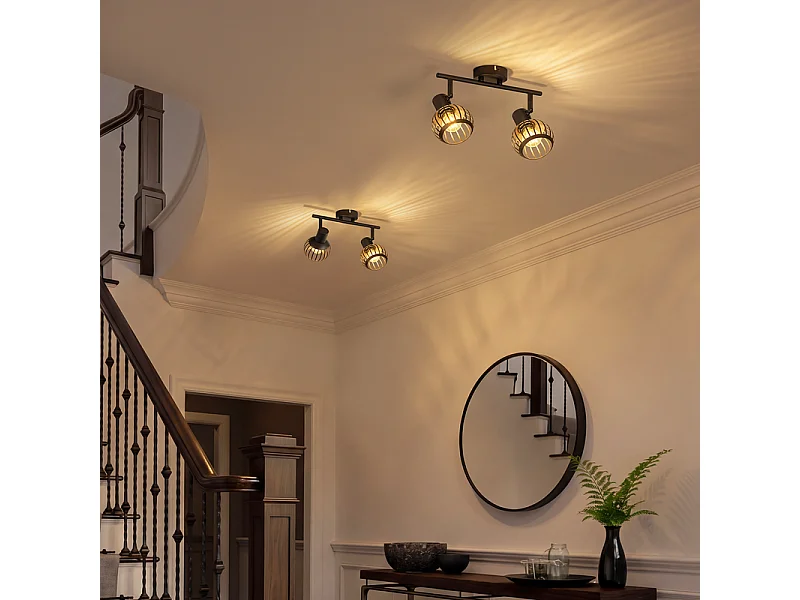 NETTLIFE Spot plafond 2 lumières vintage noir E14 orientable 350° cage métal pour cuisine/salon