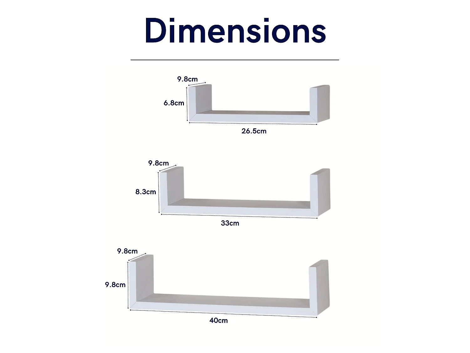 Hudson Set of 3 'U'-Piece Shelving Kit, Rectangular Wall Shelves