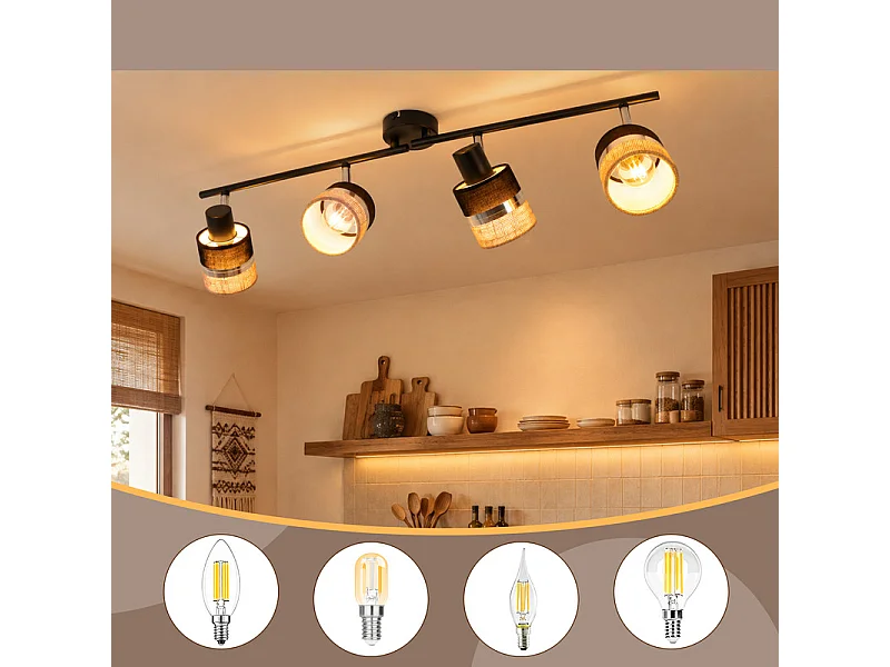 NETTLIFE Glitzerlife Applique de plafond LED Lampe de plafond Noire 4 flammes Luminaire de plafond