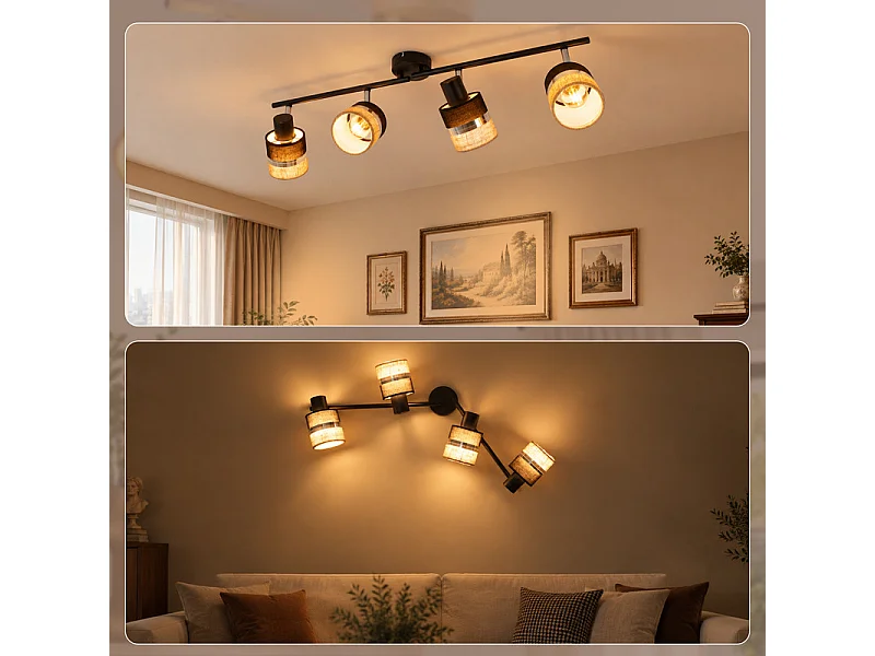 NETTLIFE Glitzerlife Applique de plafond LED Lampe de plafond Noire 4 flammes Luminaire de plafond