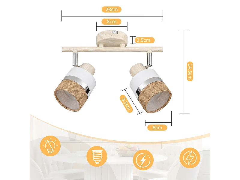 NETTLIFE Glitzerlife LED-Deckenleuchte 2-flammig, Deckenlampe E14, Küchenlampe